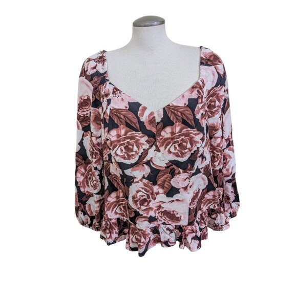 Additionelle New With Tags Blouse Top Womens Plus 2X Floral Smocked Back Linen - Picture 3 of 11